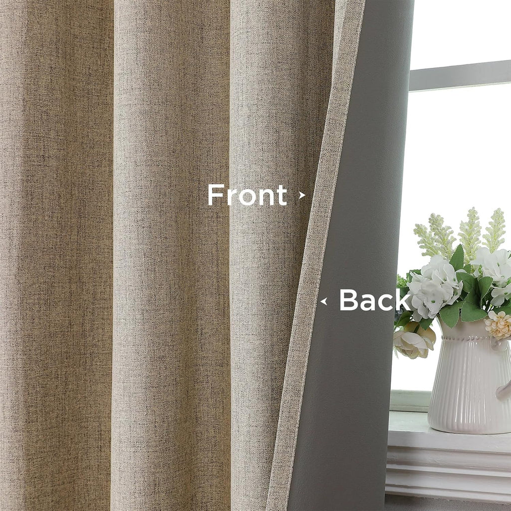 100% Blackout Curtains 96 inches Long 2 Panels Set, Faux Linen Room Darkening Long Drapes With Grommet, Thermal