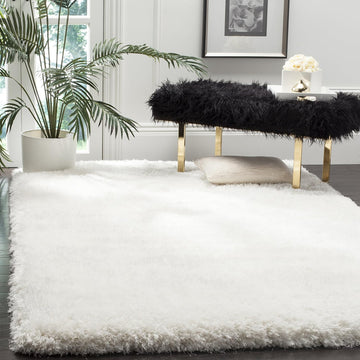 Luxe Shag Collection Area Rug - 6' Square, Ivory, Handmade Glam, 3.2-inch Thick Ideal for High Traffic Areas (SGX160A)