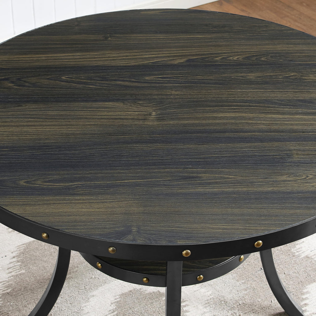 Collection Biony Espresso Wood Counter Height Dining Set with Gray Fabric Nailhead Stools