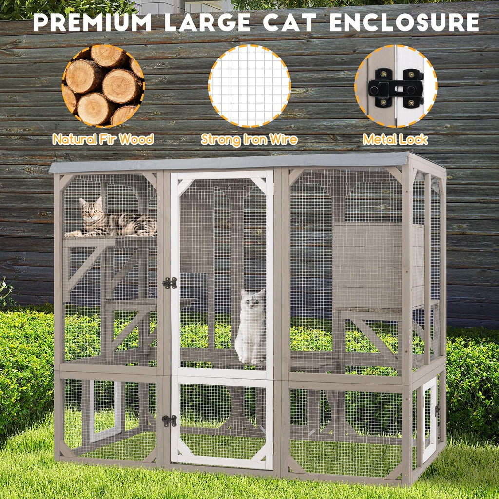 Catio Outdoor Cat Enclosure, Wooden Cat House with 4 Platforms