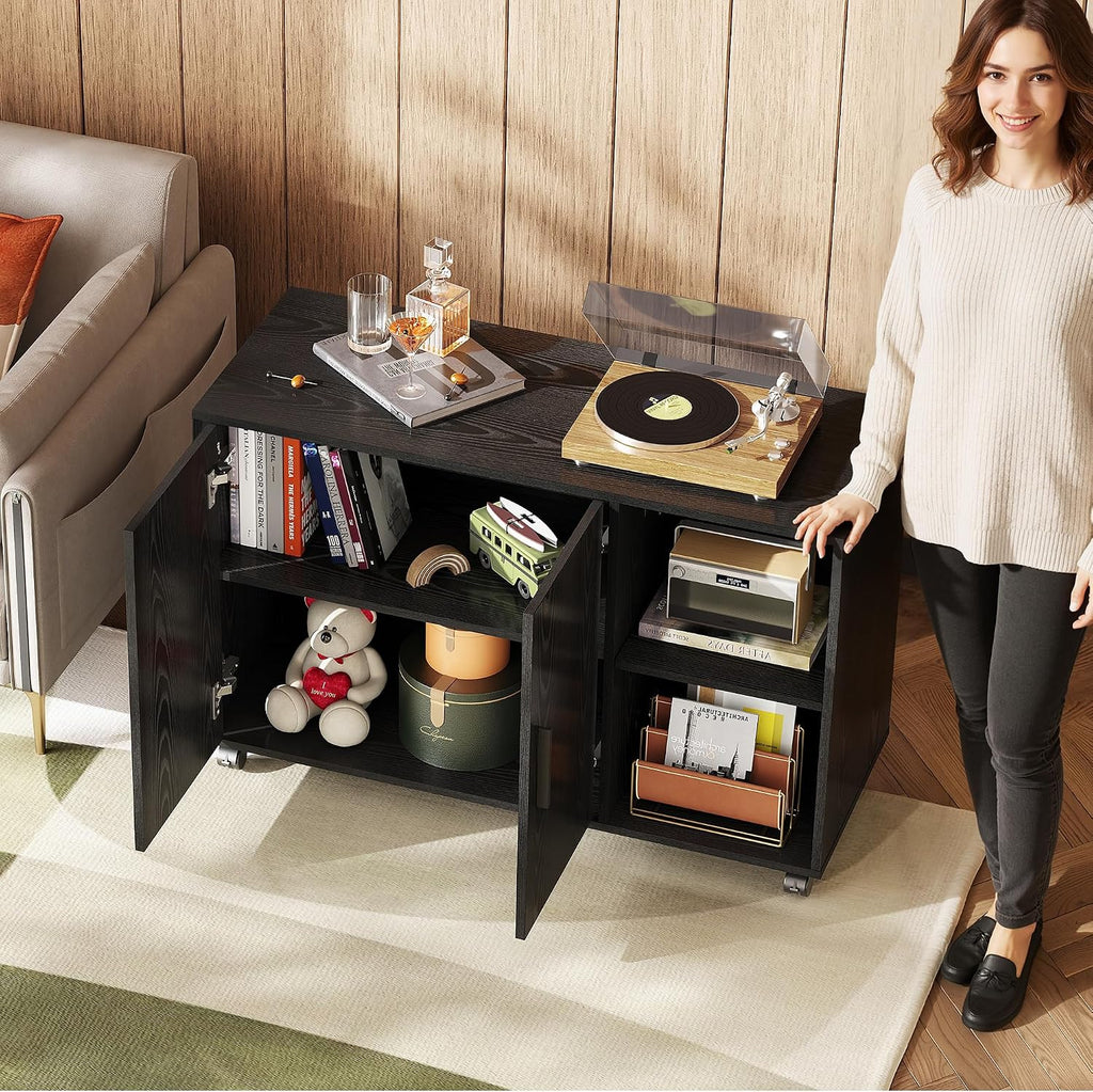 Office File Cabinet, Rolling Printer Stand, Black | Lateral Storage Cabinet, Doors and Shelves, Mobile Filing