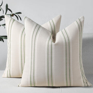 Sage Green Throw Pillow Covers 20x20 Set of 2 Striped Pillow Covers