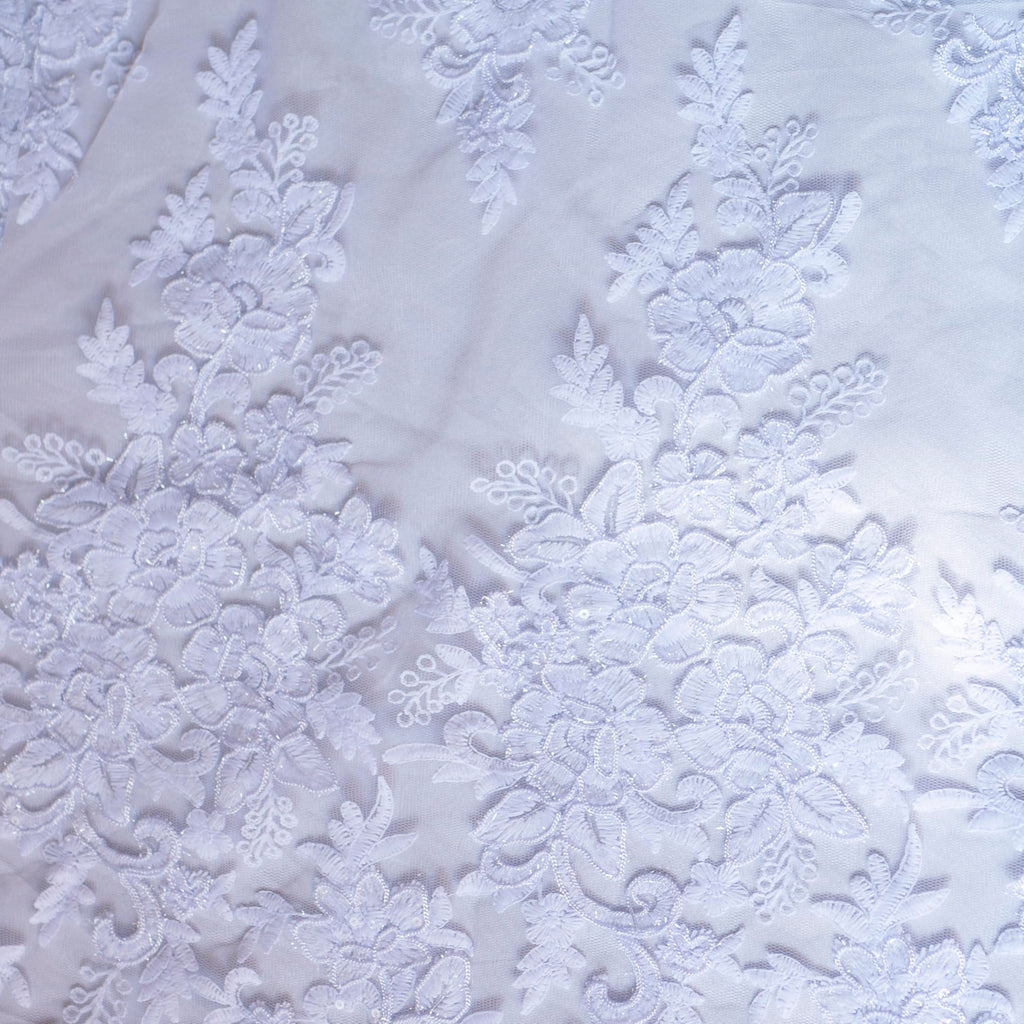 White Lace Fabric 5 Yards, Floral Sequin Embroidered Tulle Material Lace Fabric by The Yard for Wedding Party Dress