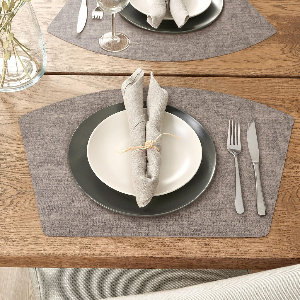 Round Table Placemats Set of 4, Faux Leather Wedge Place Mats, Camel