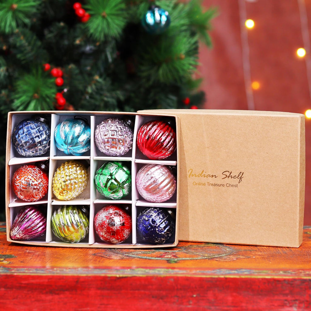 Retro Vintage Unique Large Christmas Ornaments Multi Glass Christmas Balls, Halloween, New Year, Valentine Day - Set of 12