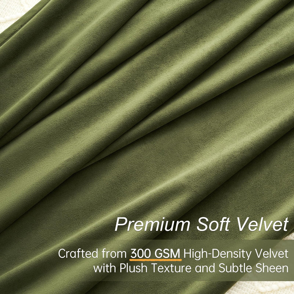 90 Inches Long Olive Green Curtains, Velvet Pinch Pleat Heavy Light Blocking Forest Green Curtains, Room Darkening