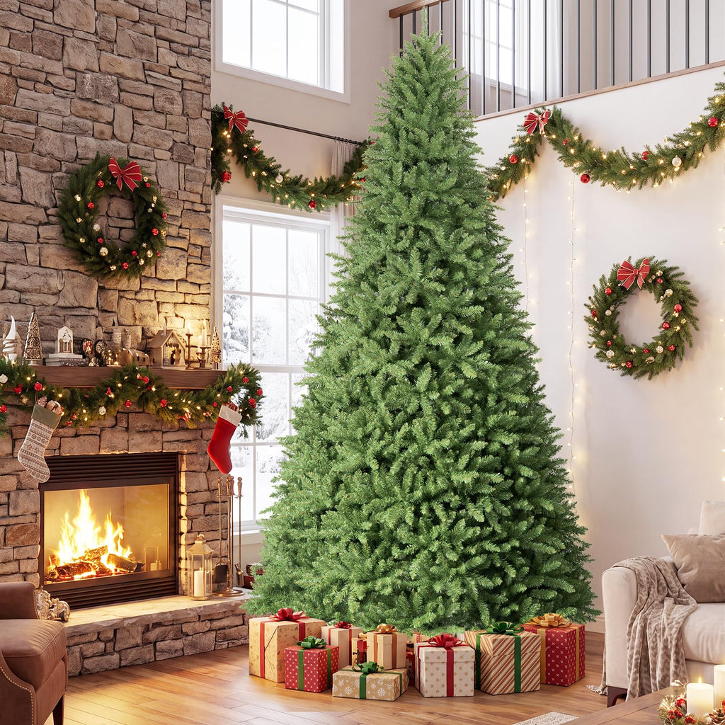 10 FT Artificial Christmas Tree, Hinged Unlit Xmas Tree