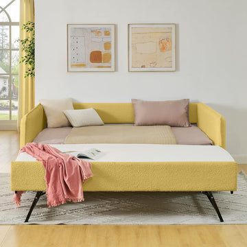 Full Size Upholstery Tufted Daybed with Erectable Trundle, Twin to King Design Modern Extendable Boucle Sofa Bed