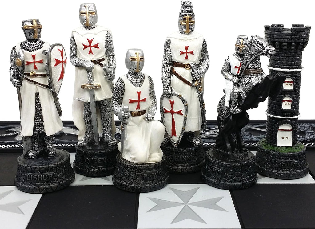Medieval Times Crusades Red and White Armored Maltese Knights Chess Set with 17" Board
