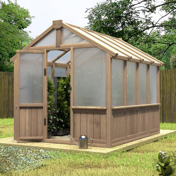 6 x 8 FT Wooden Polycarbonate Greenhouse with Ventilated Window and Lockable Door, 6mm PC Panels for UV Protection