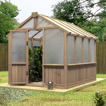 6 x 8 FT Wooden Polycarbonate Greenhouse with Ventilated Window and Lockable Door, 6mm MWPC Panels for UV Protection