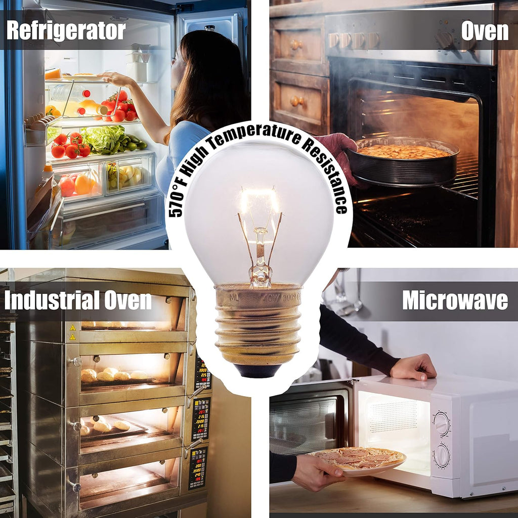 Oven Light Bulb - 40 Watt Appliance Replacement Bulbs for Oven, Stove, Refrigerator, Microwave. Incandescent - High