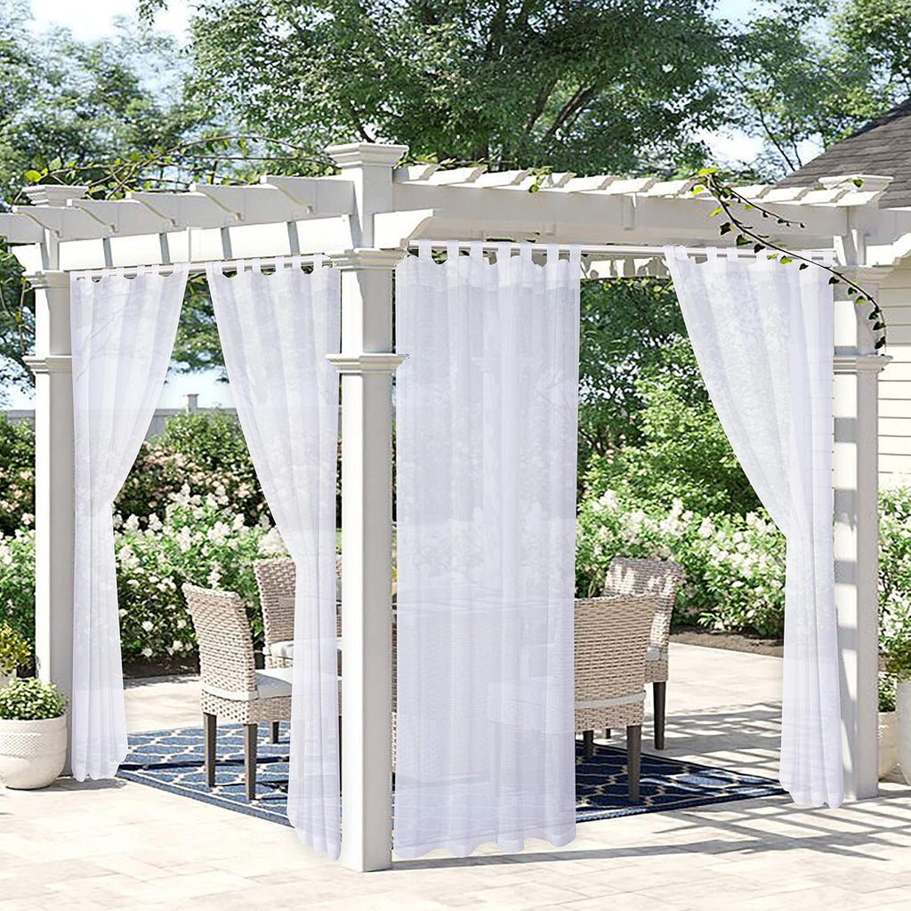 Burlap Linen Look Outdoor Curtains 2 Panels | Waterproof Tab Top Sheer Curtains for Pergola, Porch, Cabana, Gazebo