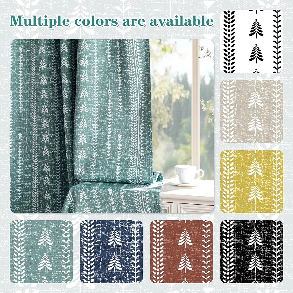 Sage Green Blackout Curtains 84 Inch Length - Boho Farmhouse Printed 95% Room Darkening Aqua Thermal Insulated Drapes