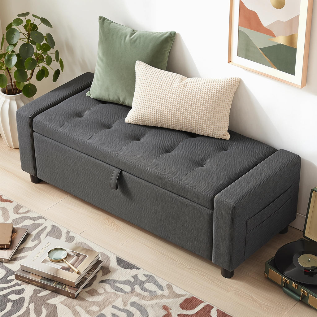 Rectangle Ottoman with Storage Bench End of Bed, Grey