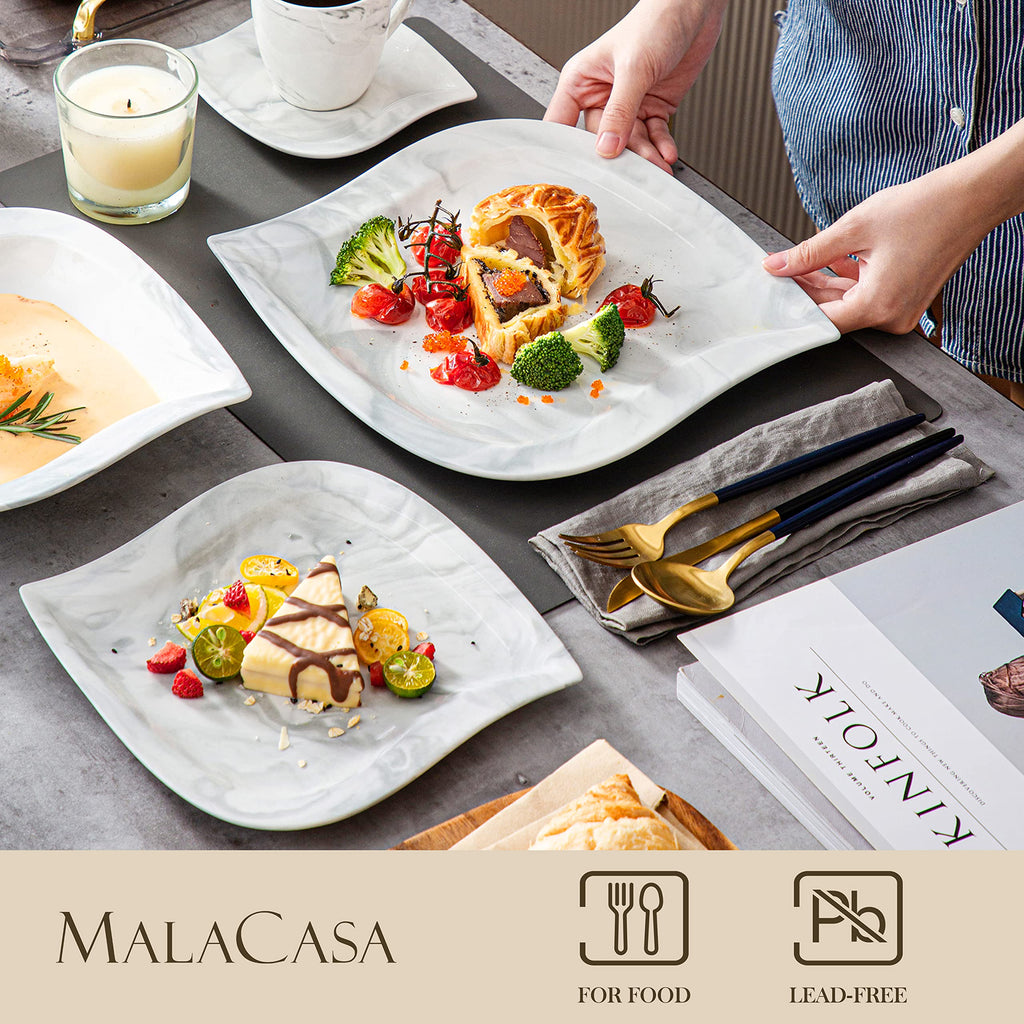 30 Piece Porcelain Dinnerware Set, Marble Grey for 6