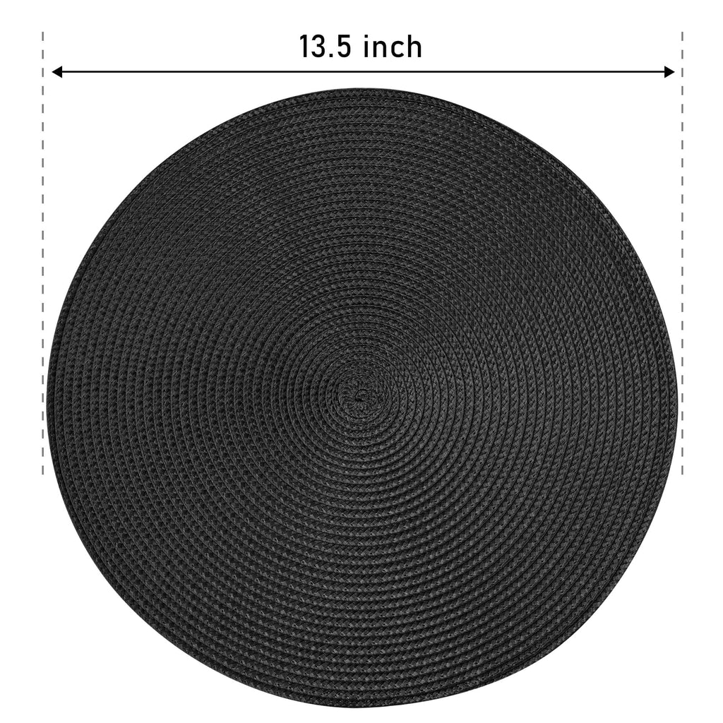 Round Braided Placemats Set of 8 Place Mats for Dining Table Woven Washable Non-Slip Table Mats 13.5 Inch (Black