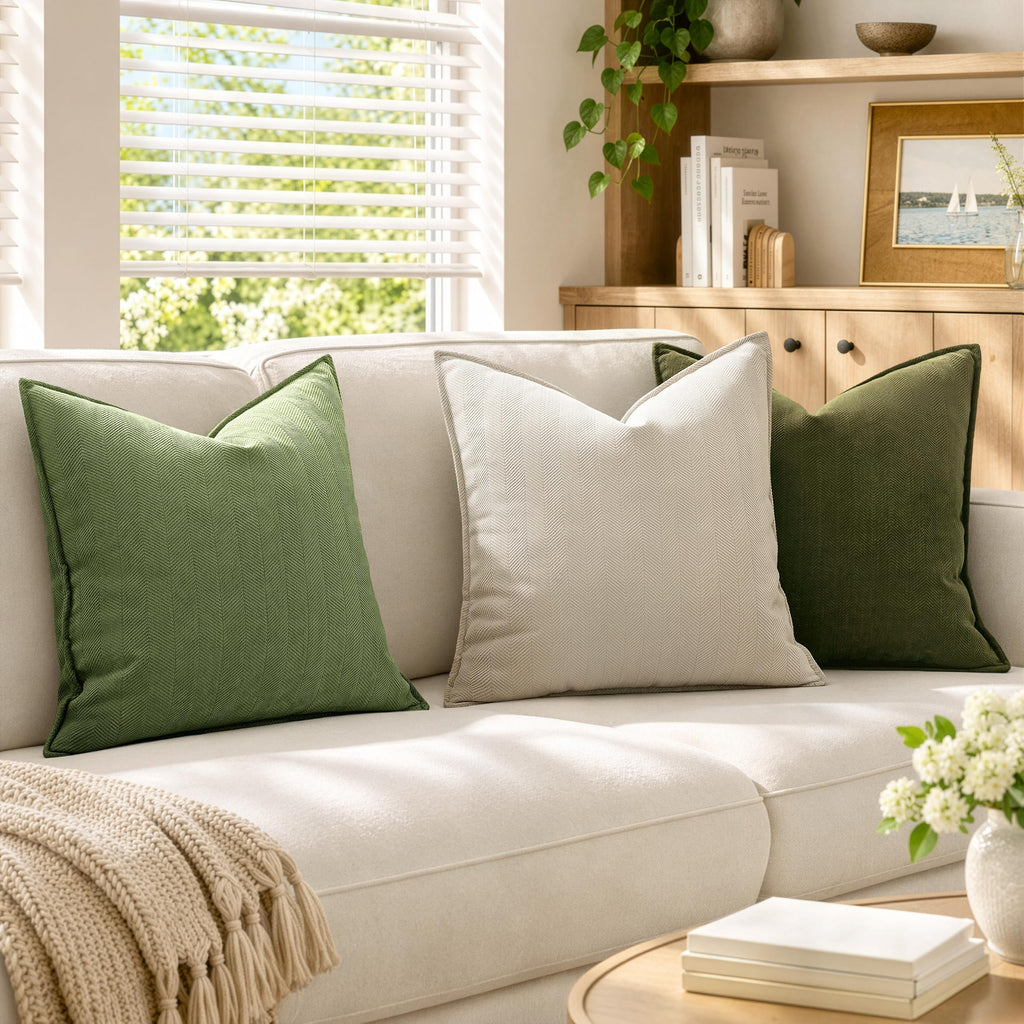 Pack of 2 Sage Decorative Chenille Pillow Covers 18x18 Inch