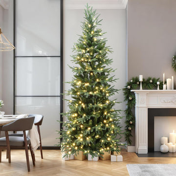 LuxenHome Prelit Slim Christmas Tree, Skinny Christmas Tree