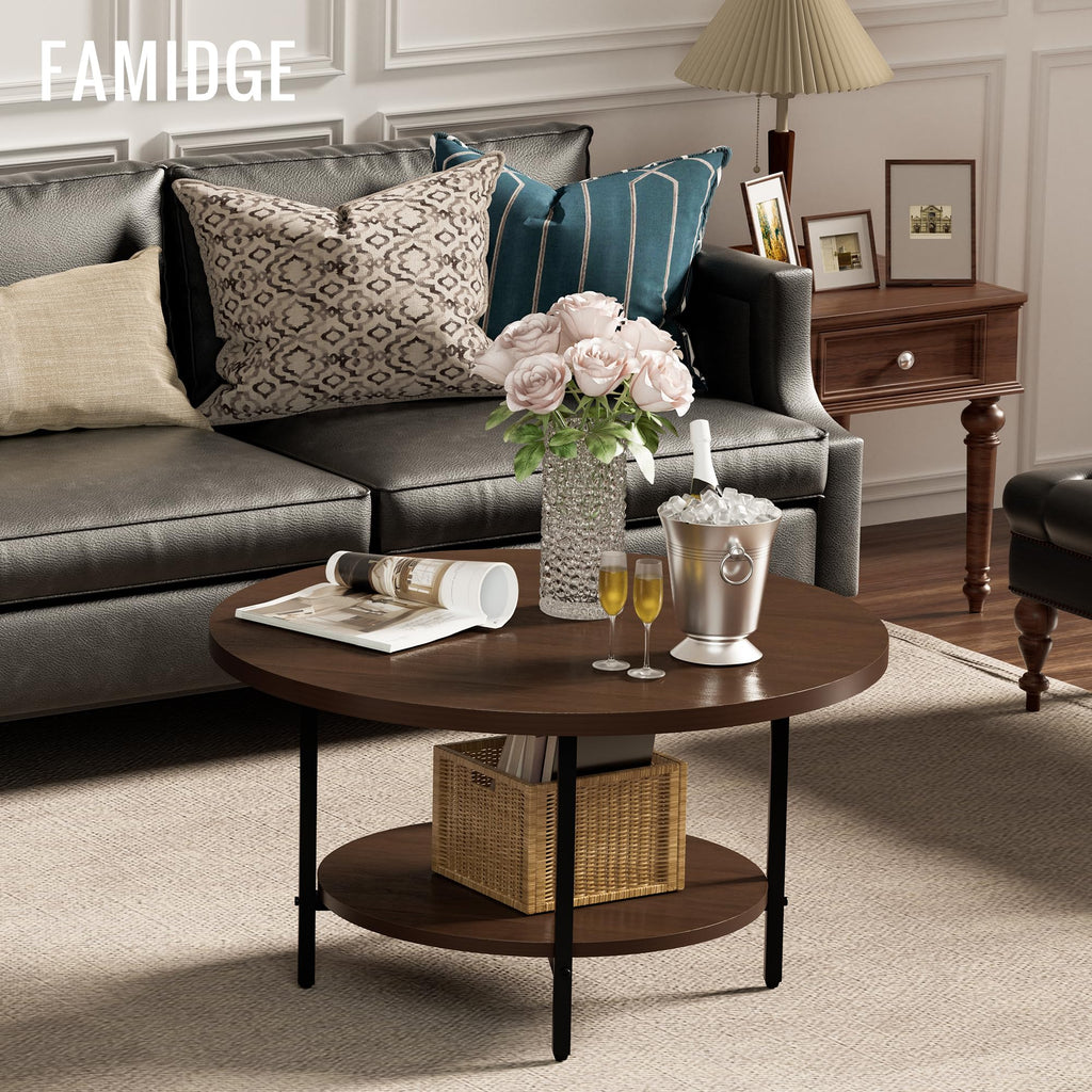 Coffee Tables, 27.6" Round Coffee Table Walnut Coffee Table