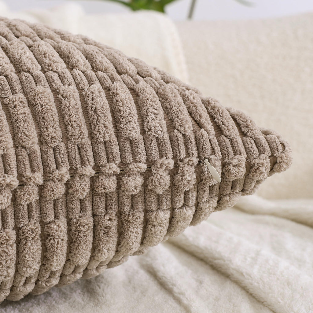 Decorative Throw Pillow Covers Set of 4 24x24 Neutral Winter Farmhouse Rustic Boho Home Decor Soft Plush Striped