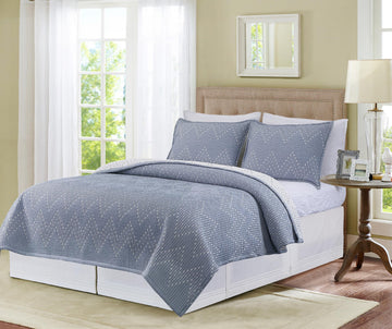 Chambray Maya Jacquard 3-Piece Cotton Bedding Quilt Set Everyday All Seasons Reversible Machine Washable