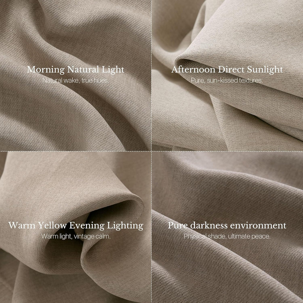 395GSM Heavyweight Pinch Pleat Oatmeal Faux Linen Curtains 84" Long, Room Darkening Thermal Drapes, Double-Sided