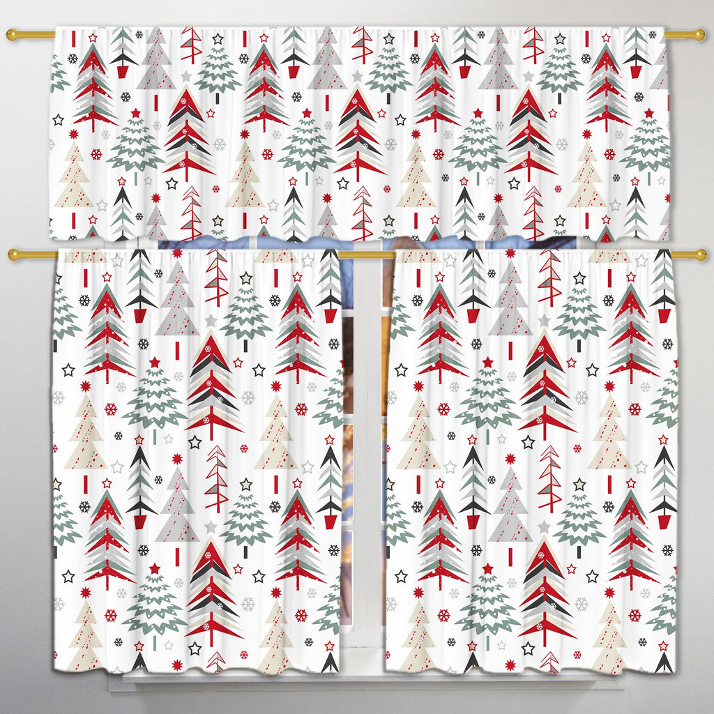 Merry Christmas Kitchen Curtains for Windows, Christmas Trees Decorations Valances, Winter Trees Curtains and