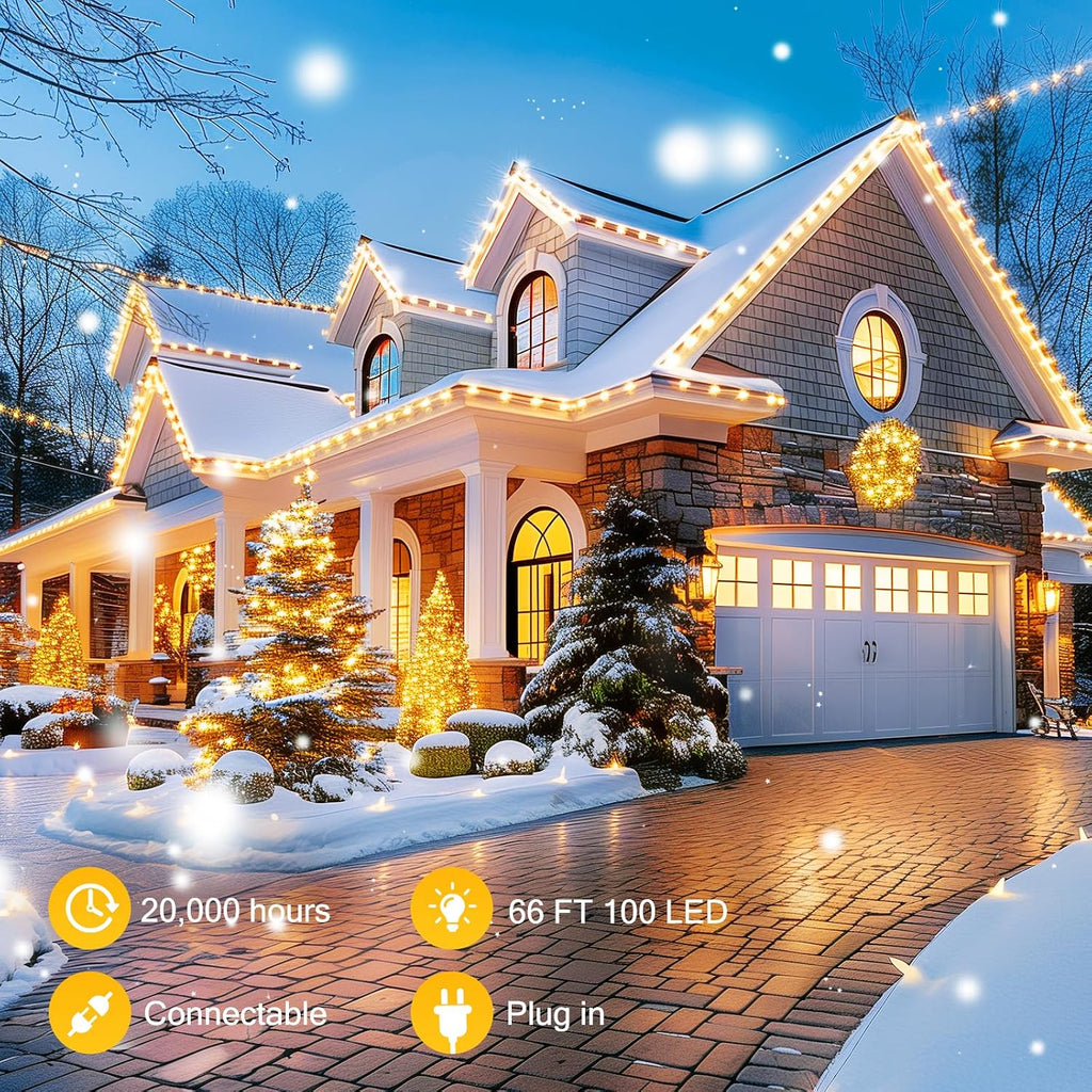 C9 LED Christmas String Lights, 66ft 100 LED Waterproof Strawberry String Lights, Plug-in Extendable Green Wire
