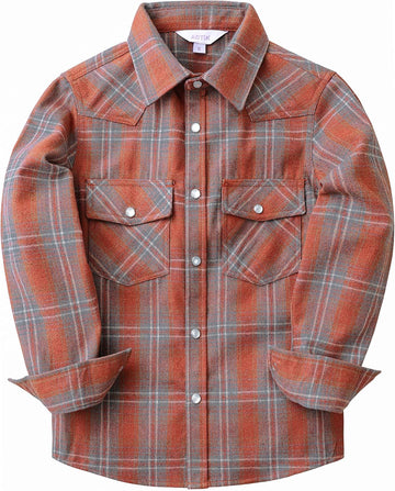 Boys Flannel Shirts Pearl Snap Western Long Sleeve Plaid Shirts