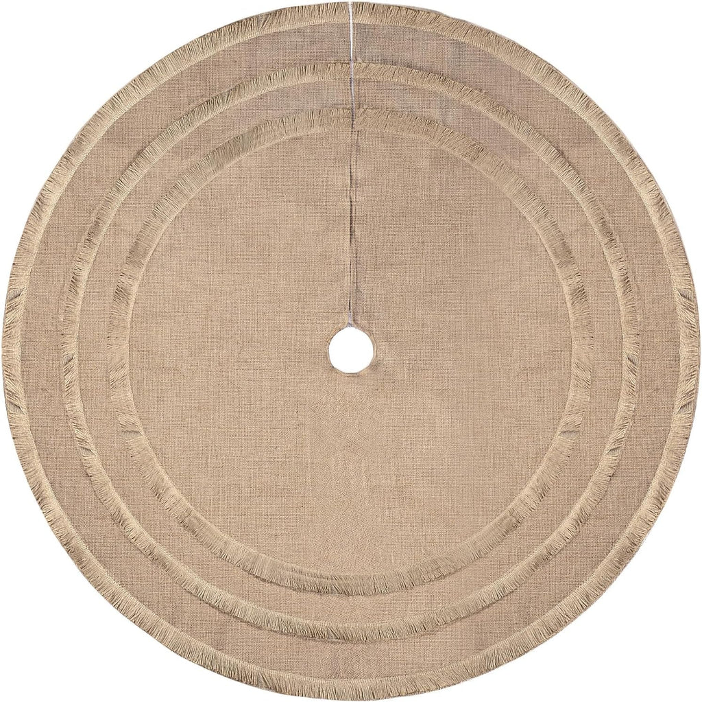 48" Burlap Christmas Tree Skirt with 3-Layer Tassel Design, Brown Rustic Farmhouse Jute Linen Large Fall Tree Skirt