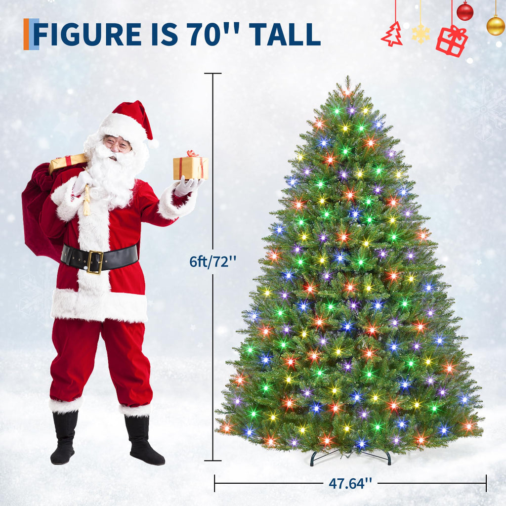6ft Pre-Lit Artificial Spruce Christmas Tree with 450 Dual-Color LEDs, 1600 Thickened Branch Tips & 2 Lighting Modes