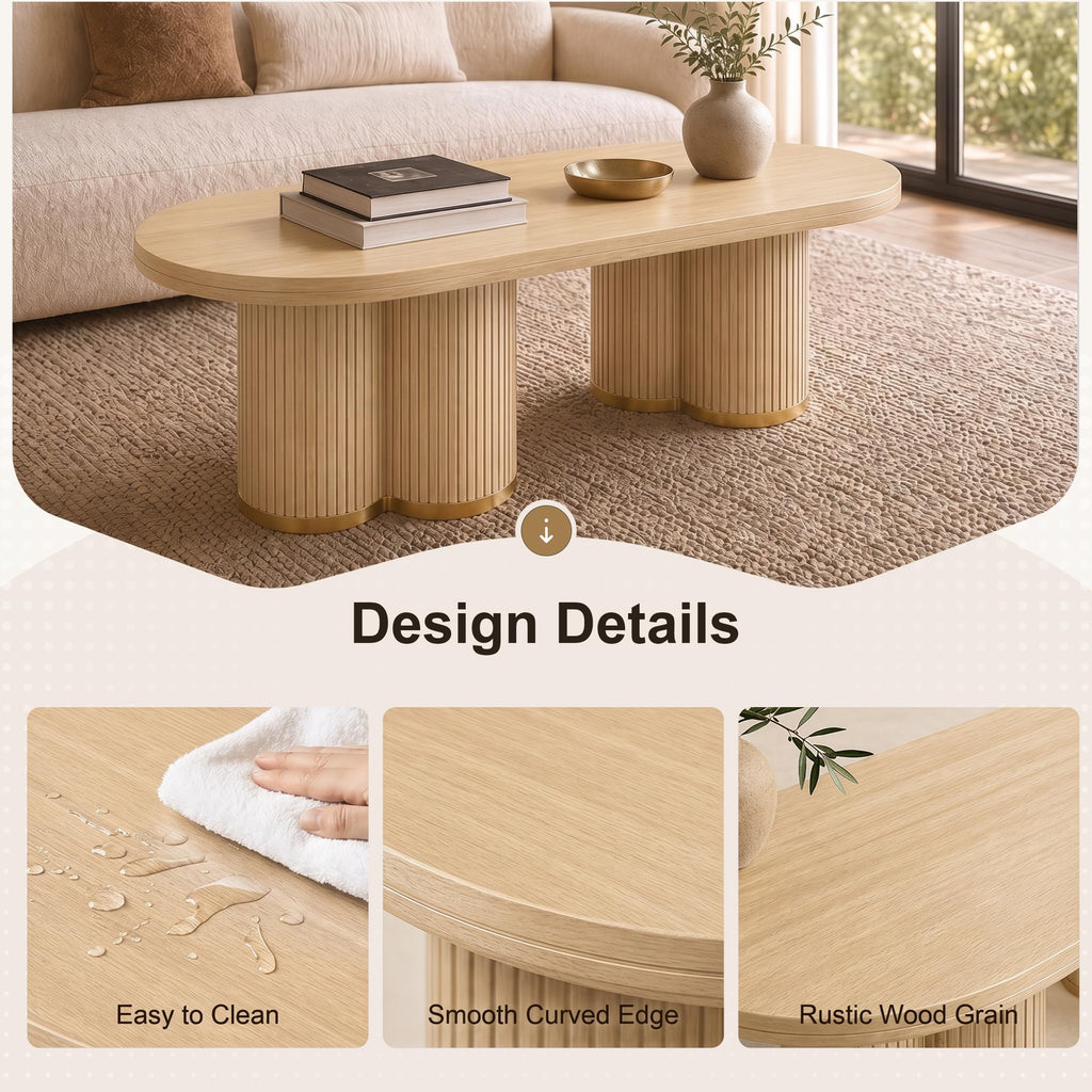 Oval Fluted Coffee Tables, 47" Wood Coffee Table, Oak