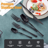 20-Piece Matte Black Silverware Set for 4,Modern 18/10 Stainless Steel Flatware Set,Unique Rustic Cutlery Utensils Set