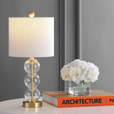 21" Clear/Brass Gold Glass Table Lamp and Living Room, White Linen Shade, Modern Stacked Sphere Bedside Lamp