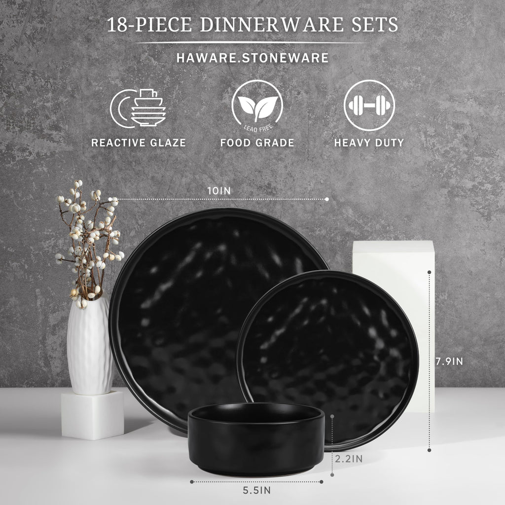 Dinnerware Sets, 18-Piece Plates and Bowls Set, Matte Black