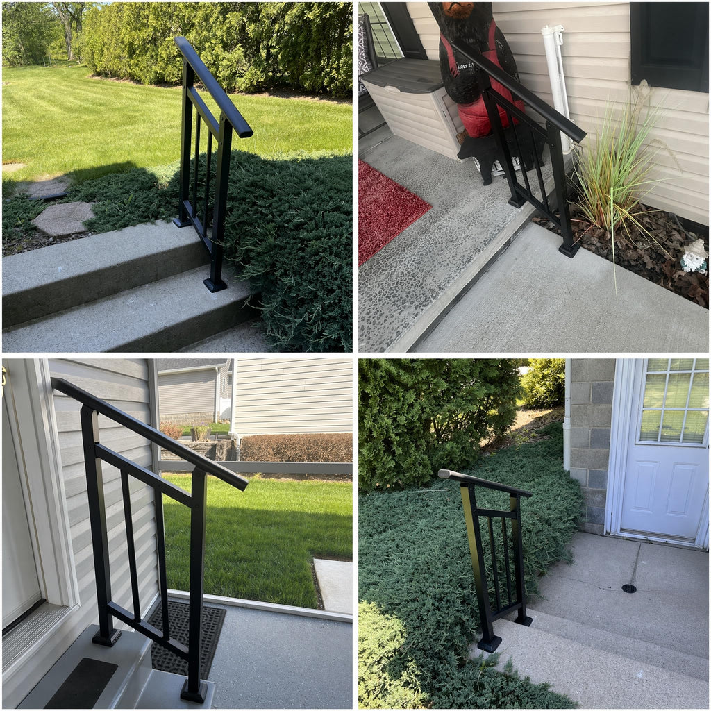 2-Step Hand Rails for Outdoor Steps with Black Balusters