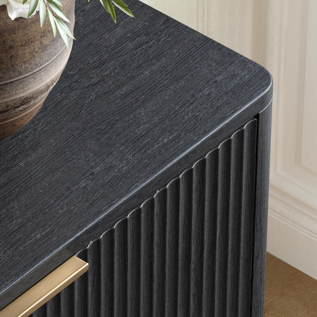 54 Inch Black 6 Drawer Dresser, Curved Fluted Chest of Drawers
