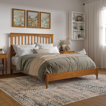 Becket Queen Solid Wood Low Profile Platform Bed, Light Toffee