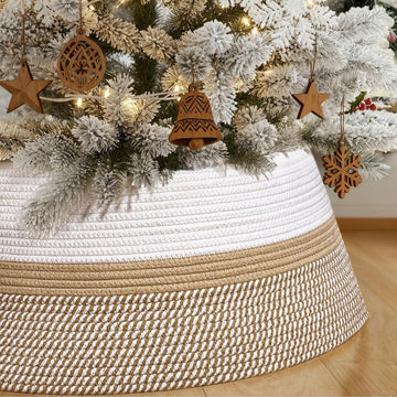 28 Inch Boho Christmas Tree Collar, Cotton Rope Christmas Tree Skirt