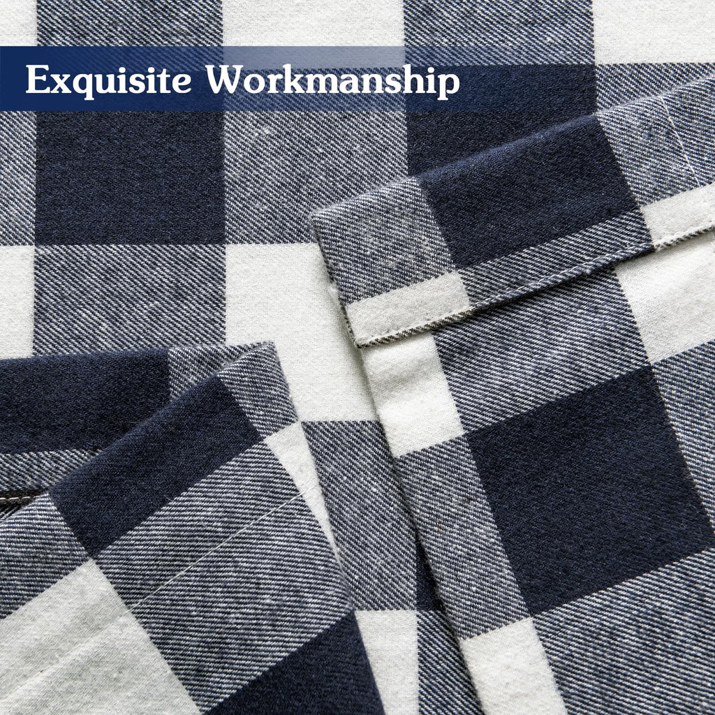 Buffalo Check Plaid Curtains Farmhouse Gingham Style Cotton Texture Rod Pocket Semi Curtain Drapes, Navy, 52 x 84