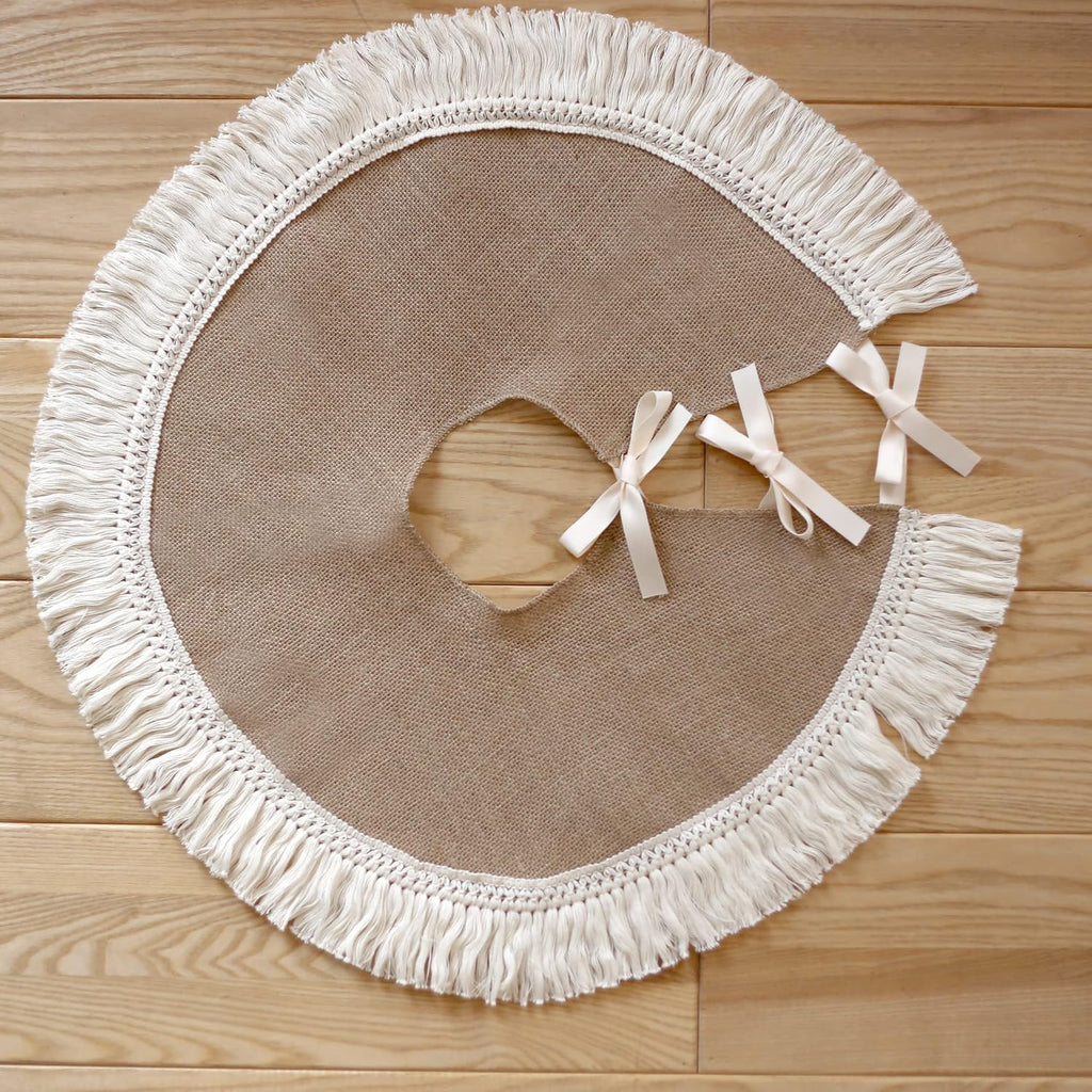 Burlap Mini Christmas Tree Skirt - 26 Inch, Brown Farmhouse Tree Collar & Decorations