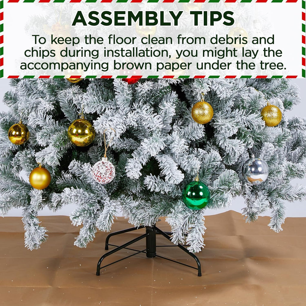 Pre-lit Snow Flocked Pencil Christmas Tree, Green & White