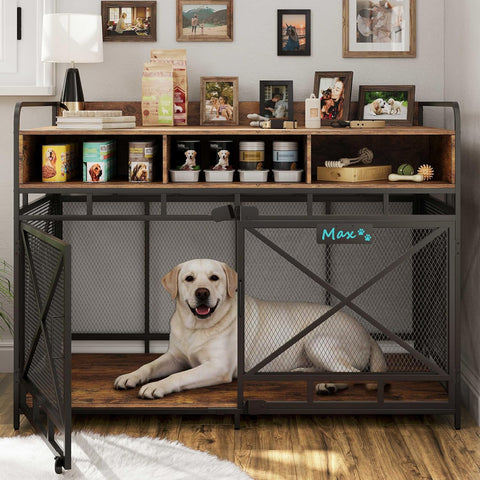 Dog Crate Furniture, 48" Heavy Duty Wooden Dog Crate End Table, XL Dog Kennel Furniture Large Breed