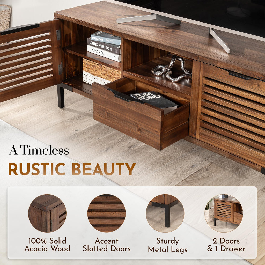 Millie Solid Wood TV Stand for TVs up to 65 Inches, Modern Farmhouse TV Stand with Rustic Charm, TV Stands, Chestnut