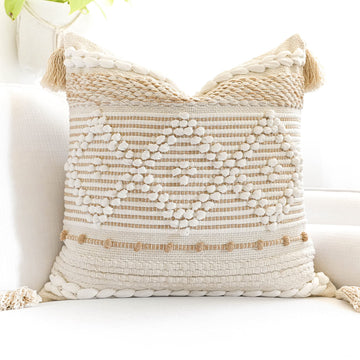 Cream White Boho Throw Pillow Cover 20X20, Boho Woven Textured Pillow Cover, Neutral Pillow Cover, Sofa Couch Bed
