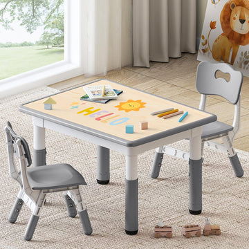 Kids Study Table and Chairs Set, Height Adjustable Toddler Table and Chair Set for Kids Ages 3-8, 31.5" L x 23.6" W