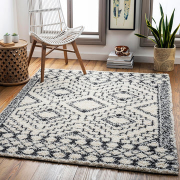 Moroccan Soft Ana Maria Shag Area Rug, Cream/Charcoal