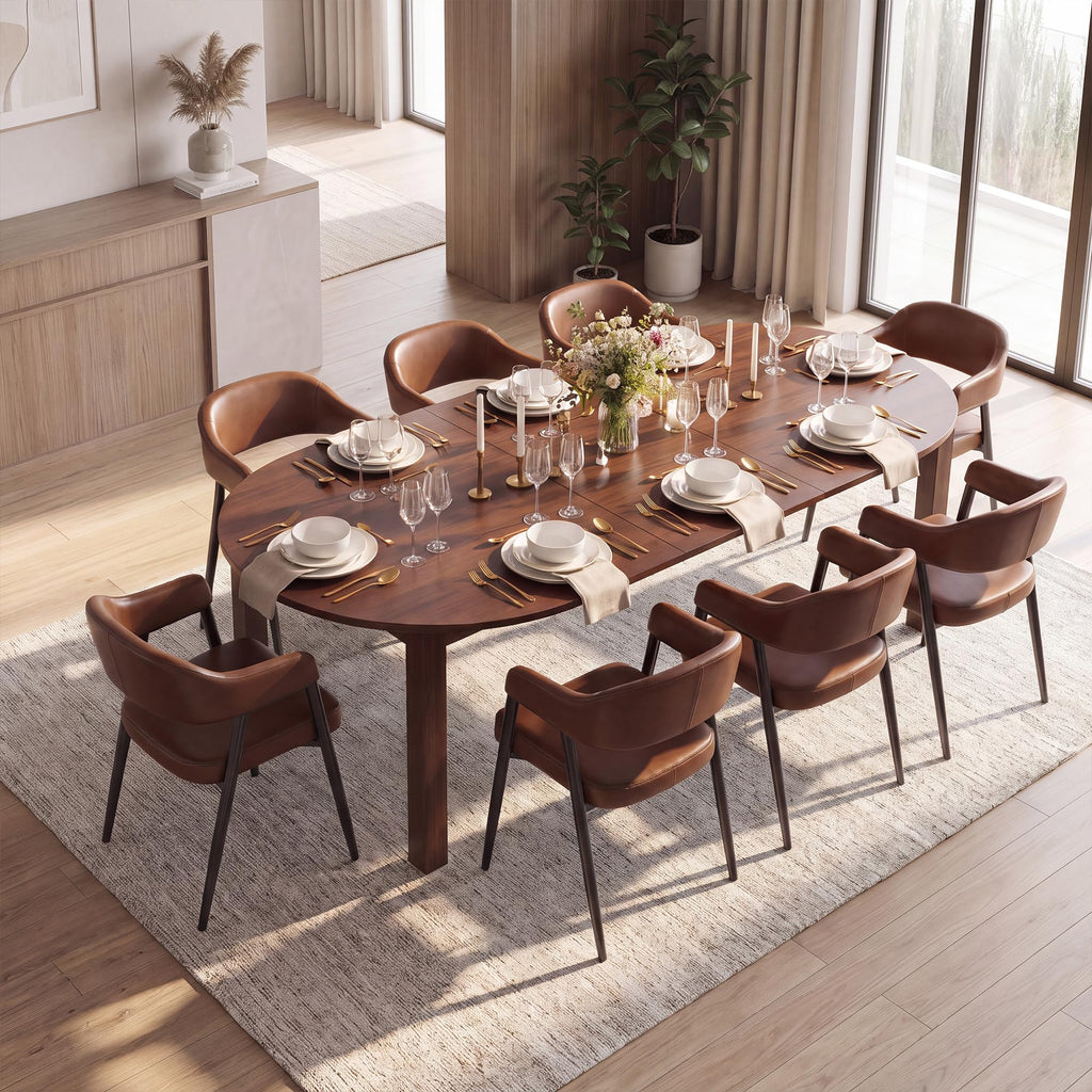 Modern Dining Room Arm Chairs Set of 4, Retro Faux Leather Upholstered Barrel Dining Chairs with Arms Mid-Century