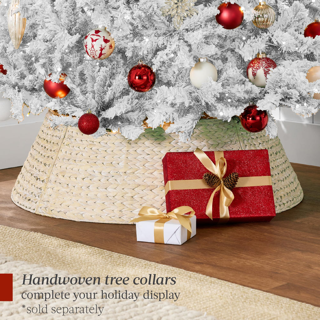 Pre-Lit White Christmas Tree, 4.5ft Artificial Snow Flocked Full Fir Tree, Holiday Decoration w/ 200 Lights, 400